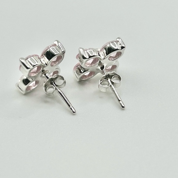 Elegant Pink Crystal Flower Stud Stirling Silver Earrings-New! - Picture 3 of 4